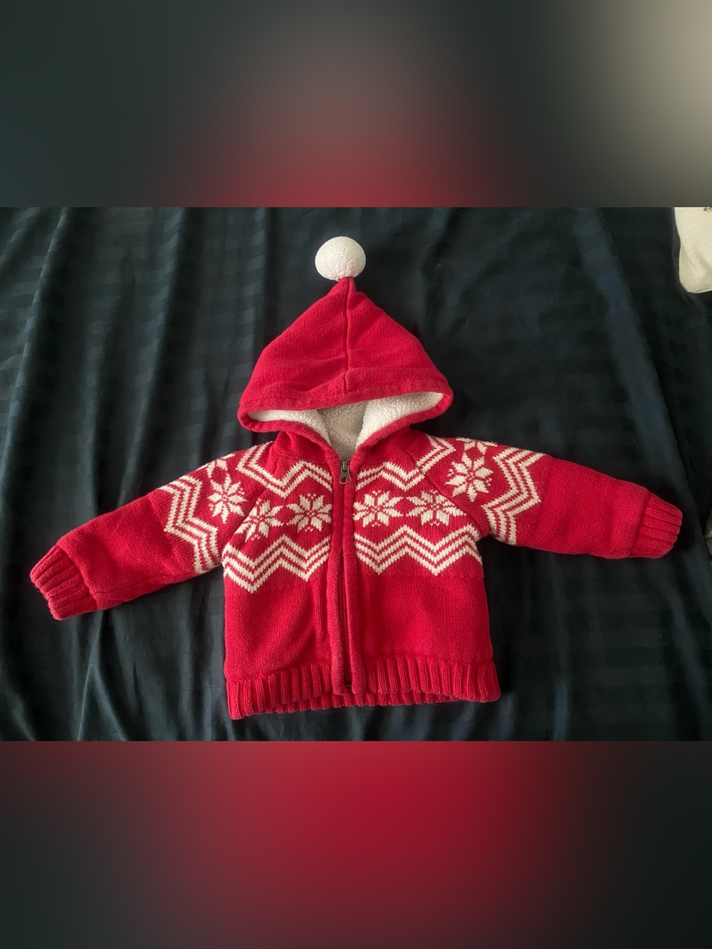 Hanna Andersson Red Nordic Snowflake Sweater Zipper Hoodie 6-12M
